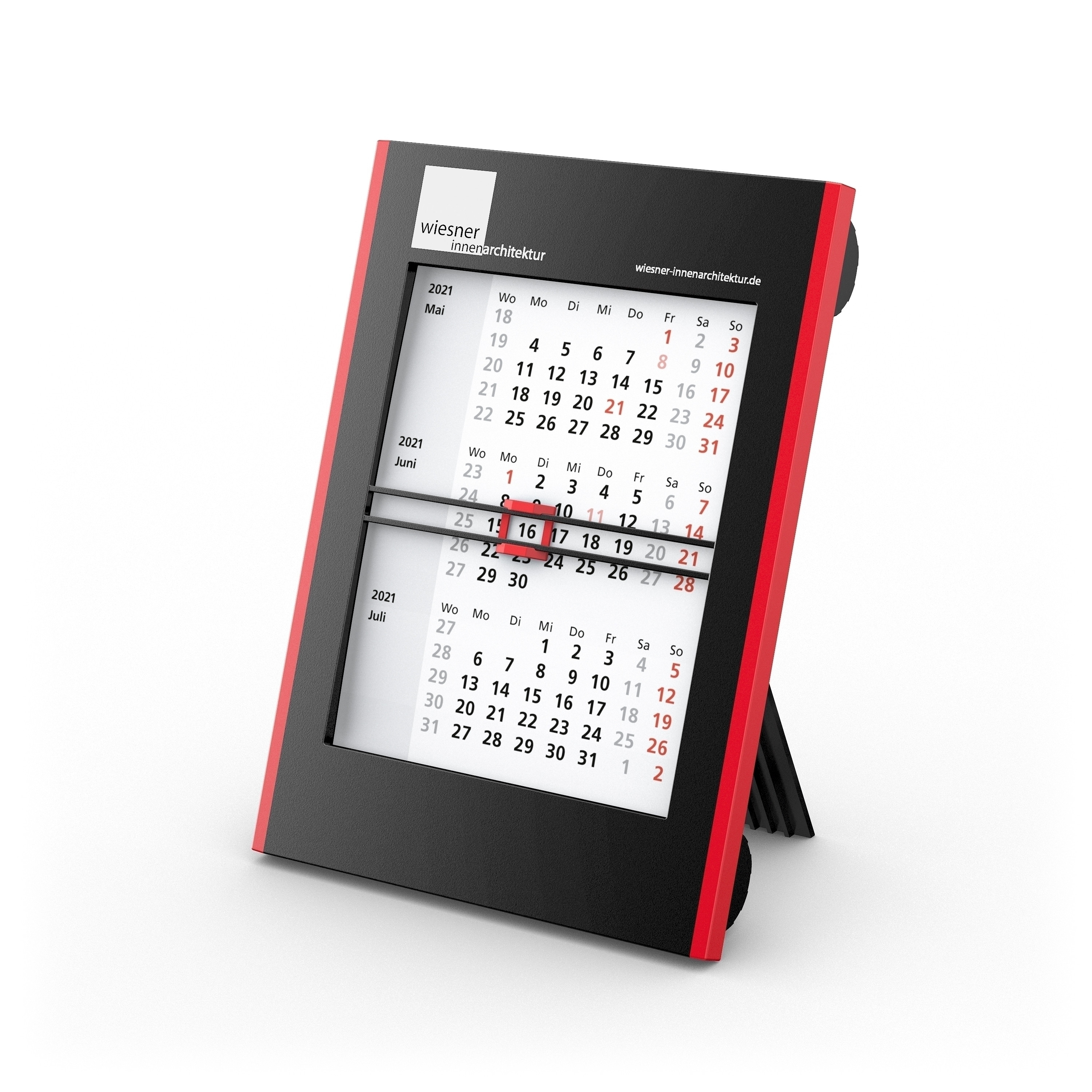 Tisch-Aufstellkalender Roll-Up 3 bestseller, schwarz-rot