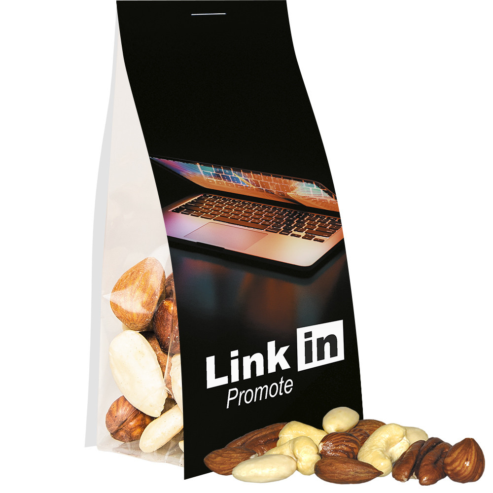 Bio NusskernMix, ca. 40g, Express Blockbodenbeutel mit Werbereiter