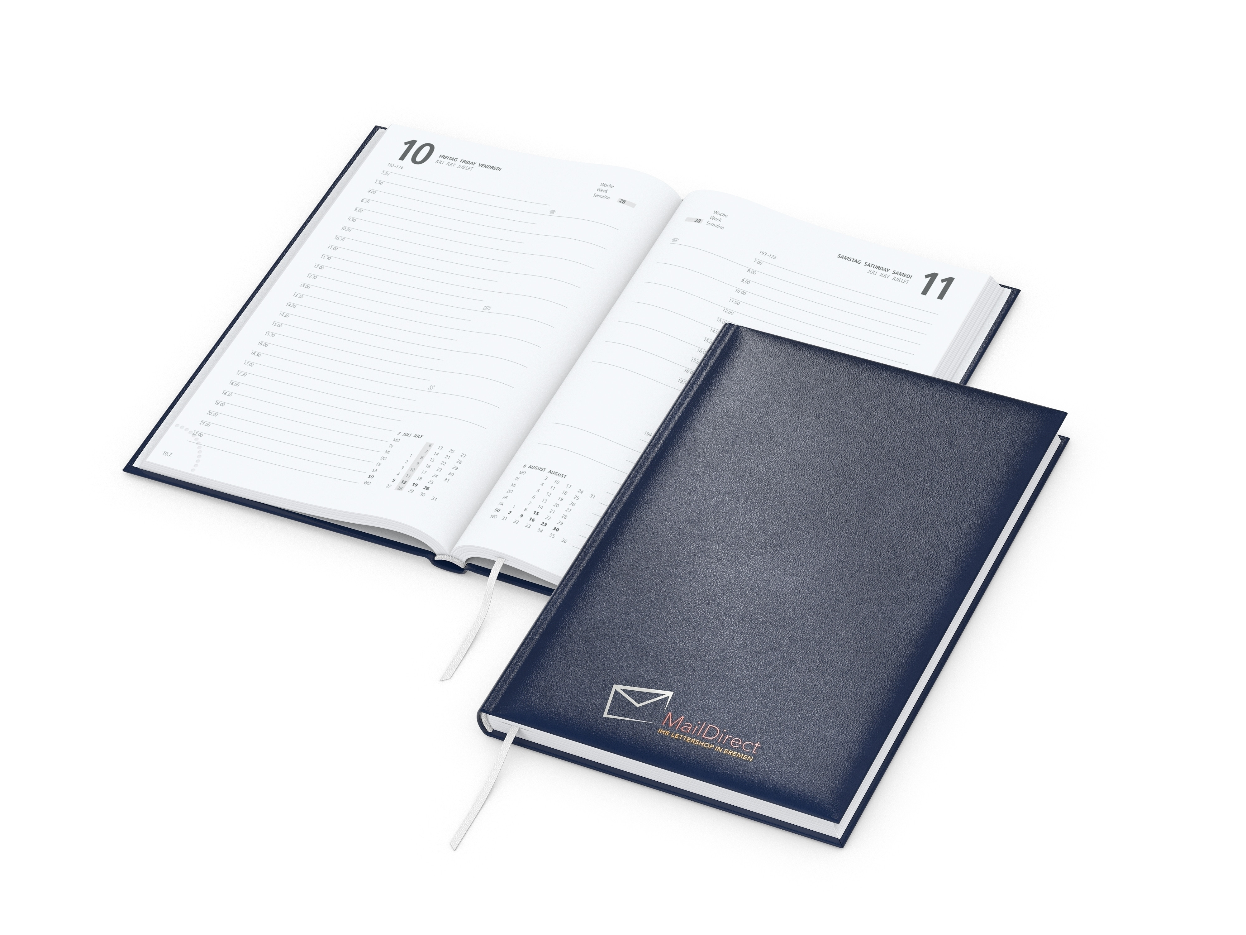 Buchkalender Basic bestseller, dunkelblau Siebdruck-Digital