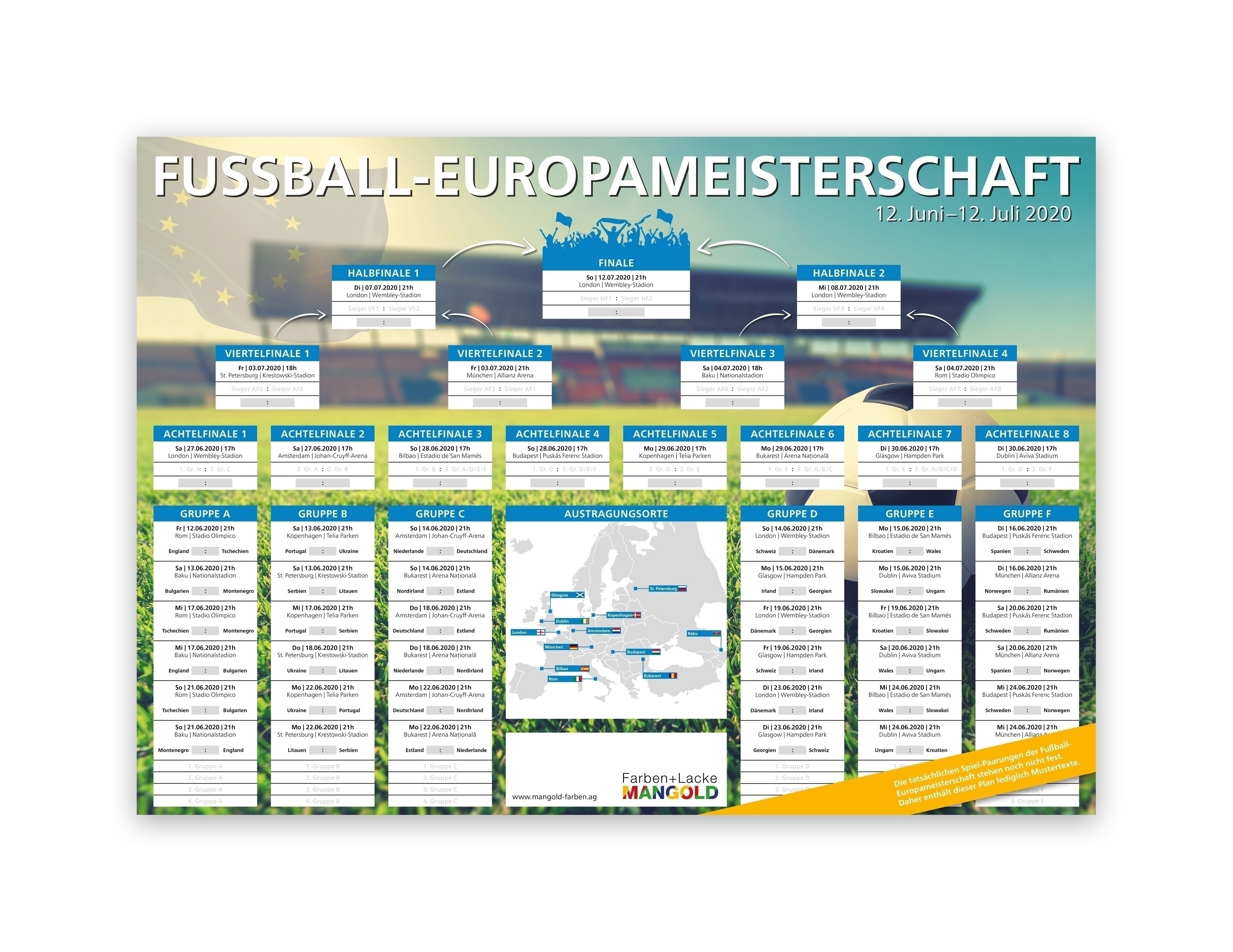 Fußball-Europameisterschaft 2020 EM-Planer A3 gefalzt