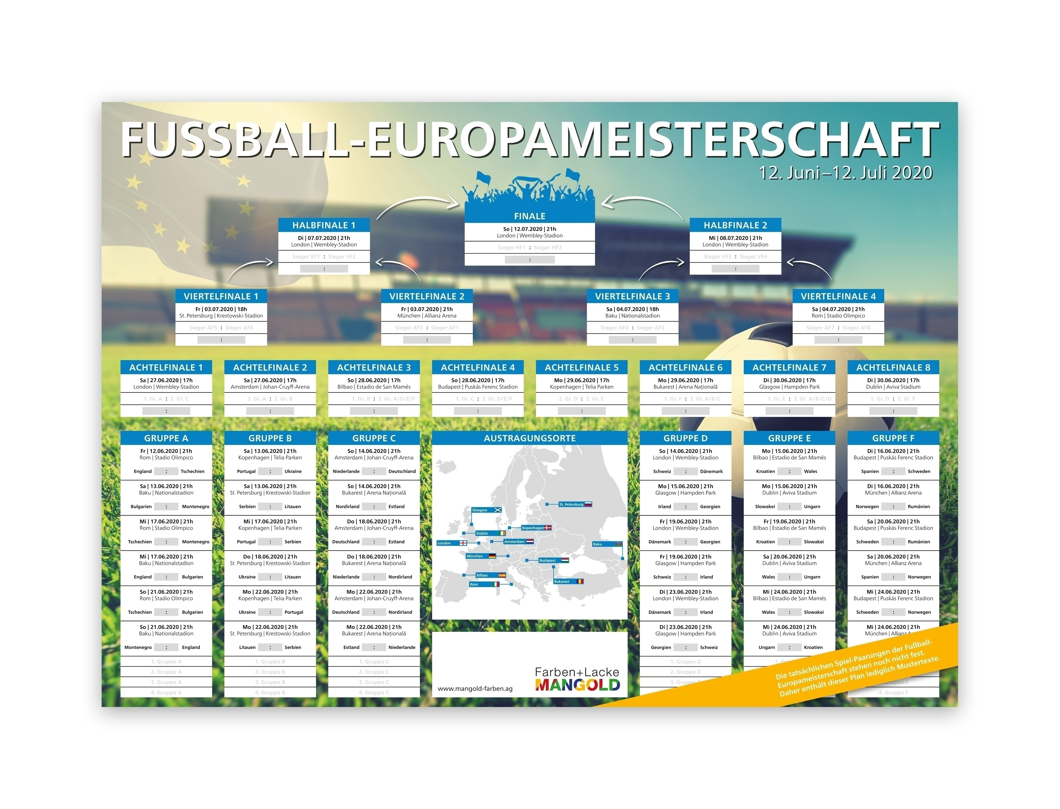 Fußball-Europameisterschaft 2020 EM-Planer A1 gefalzt