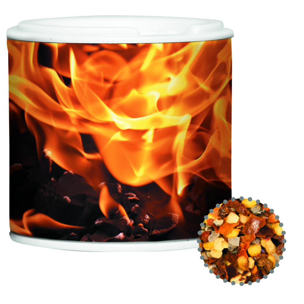 Bio Gewürzmischung Feuer und Flamme, ca. 25g, Gewürzpappstreuer