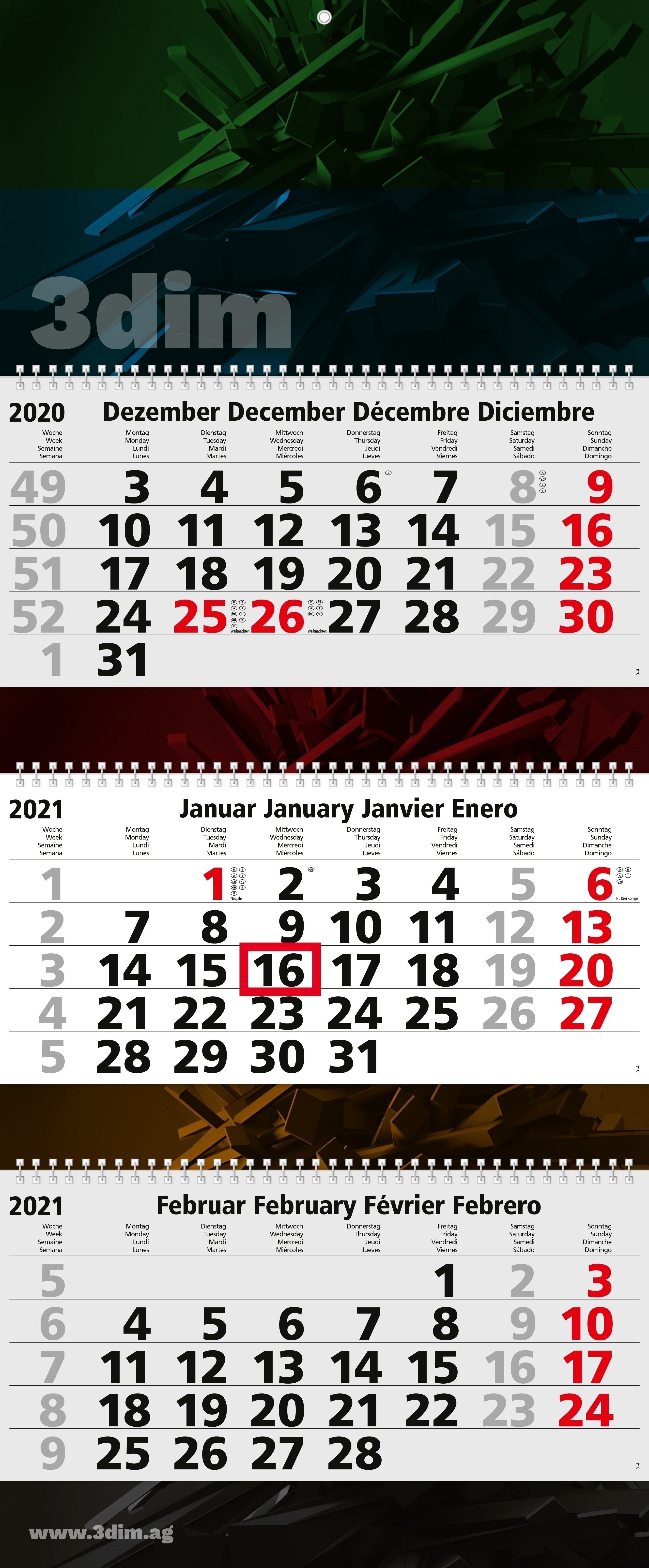 Mehrblock-Monatskalender Maxi Wire-O 3 bestseller