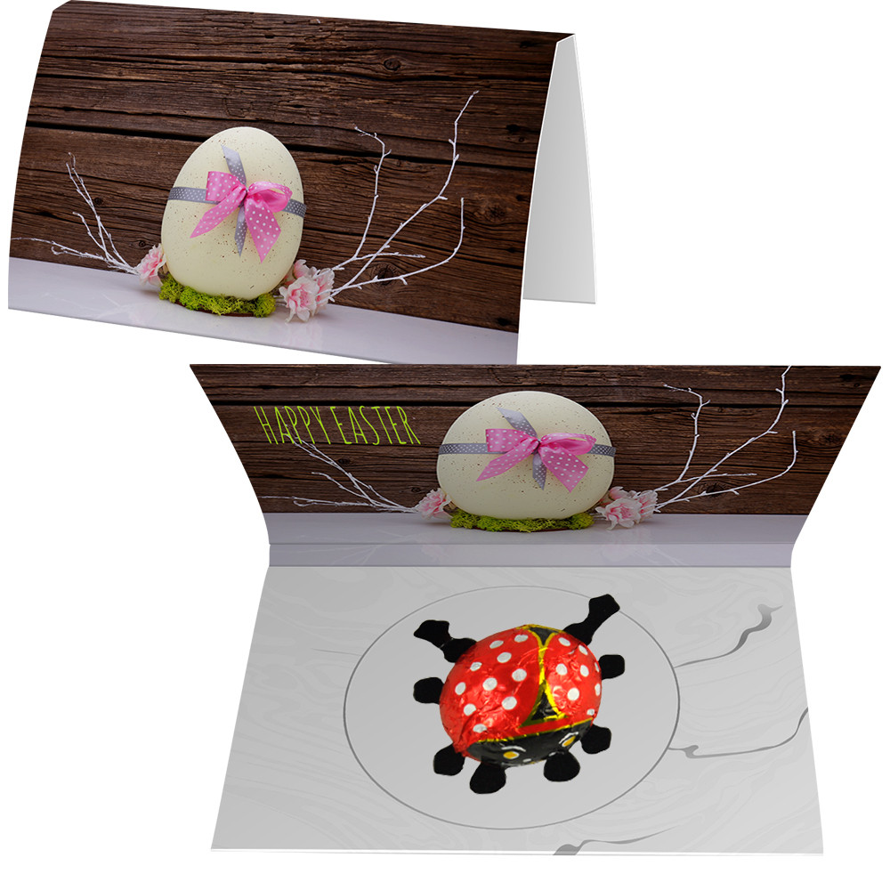 Schoko-Marienkäfer, ca. 6g, Werbekarte gefaltet