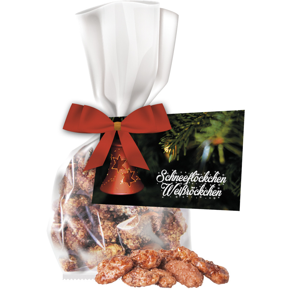 Feuergebrannte Mandeln, ca. 30g, Express Flachbeutel mit Werbekarte