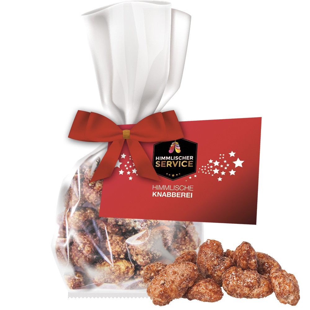 Bio Feuergebrannte Mandeln, ca. 30g, Express Flachbeutel mit Werbekarte