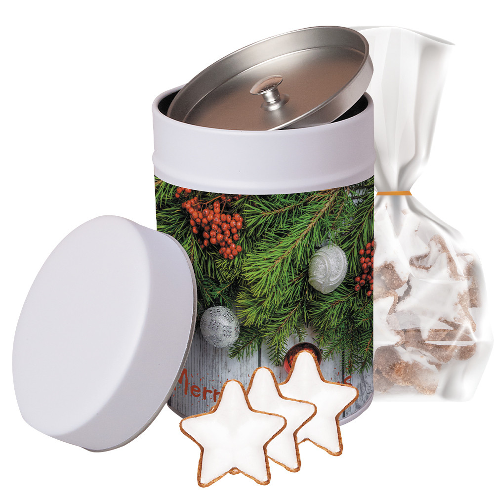 Zimtsterne, ca. 100g, Beutel in Metalldose Maxi