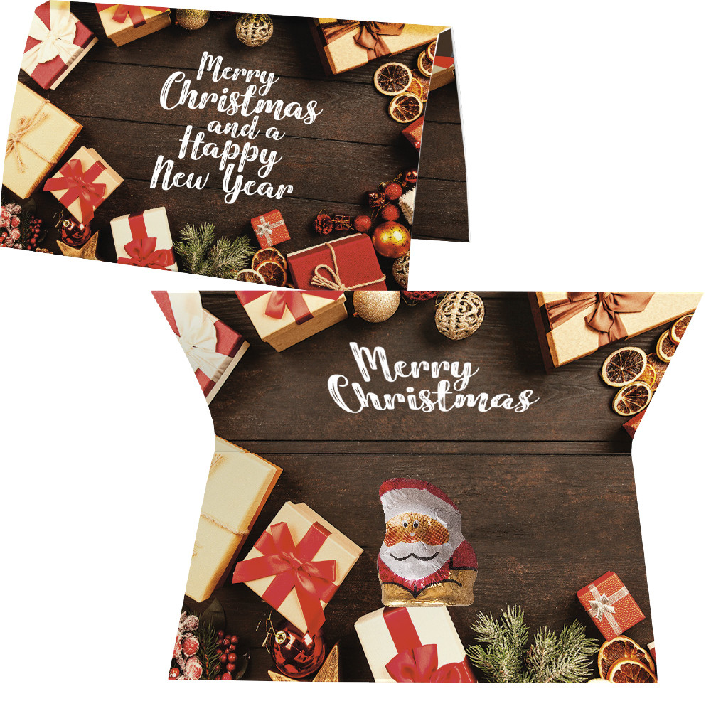 Mini Schoko-Weihnachtsmänner, ca. 7g, Werbekarte gefaltet