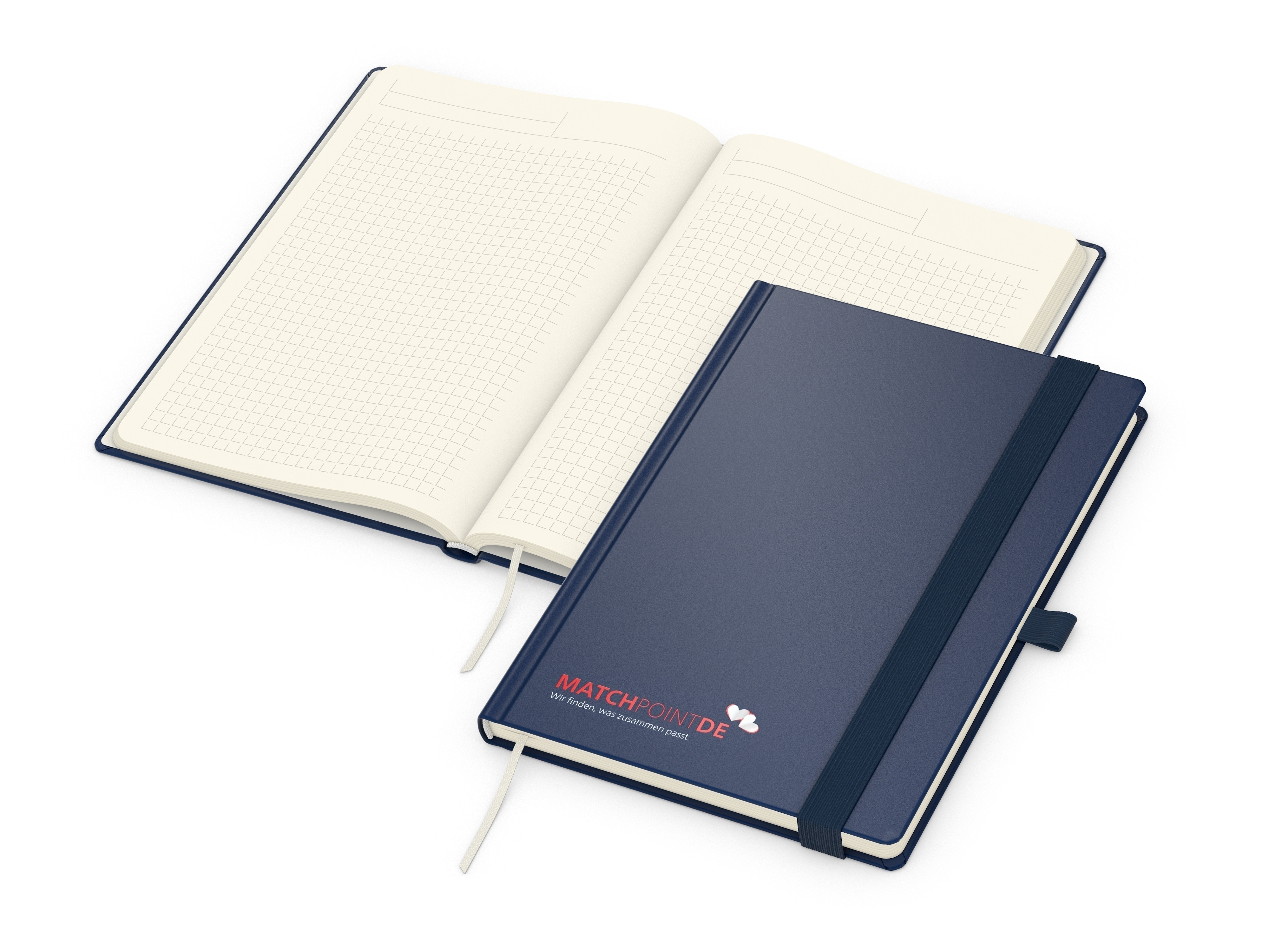 Business-Notizbücher - fest gebunden Vision-Book Creme A5 bestseller, dunkelblau Siebdruck-Digital