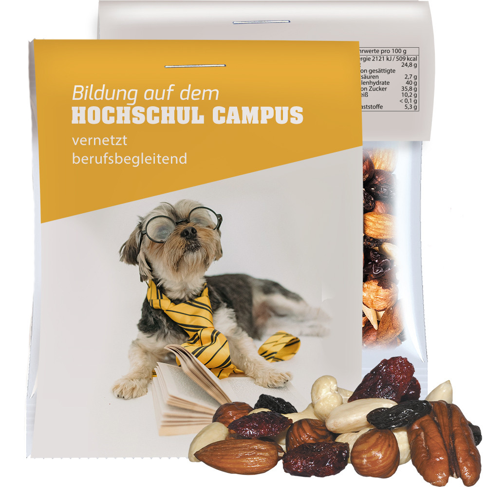 Premium Studentenfutter, ca. 15g, Express Midi-Tüte mit Werbereiter