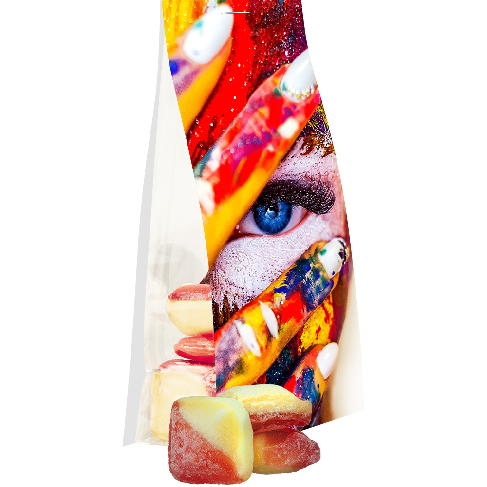 Rote Grütze-Vanille Bonbons, ca. 40g, Express Blockbodenbeutel mit Werbereiter