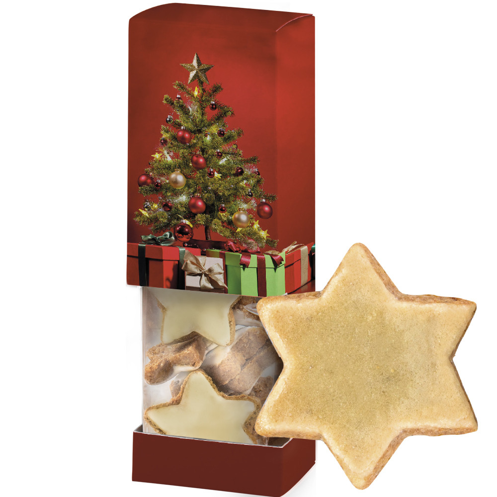 Zimtsterne, ca. 80g, Faltschachtel mit Sichtfenster