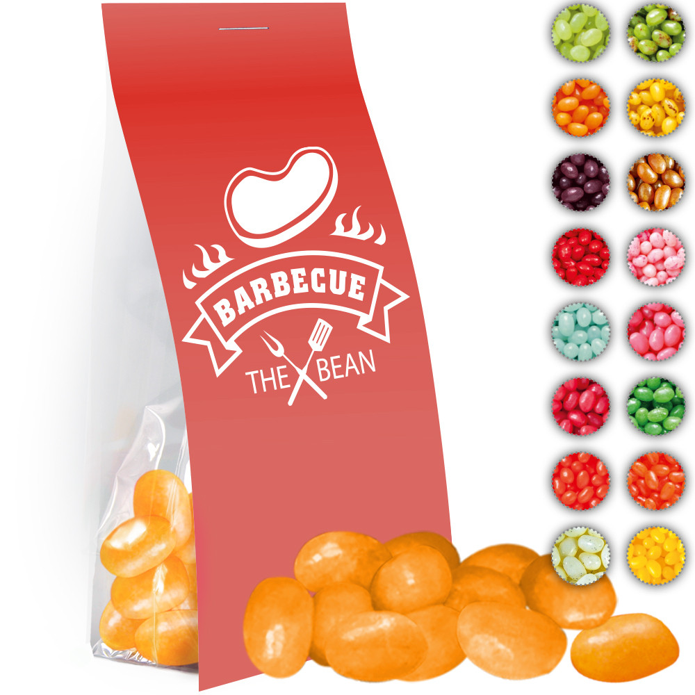 Jelly Beans sortenrein, ca. 40g, Express Blockbodenbeutel mit Werbereiter
