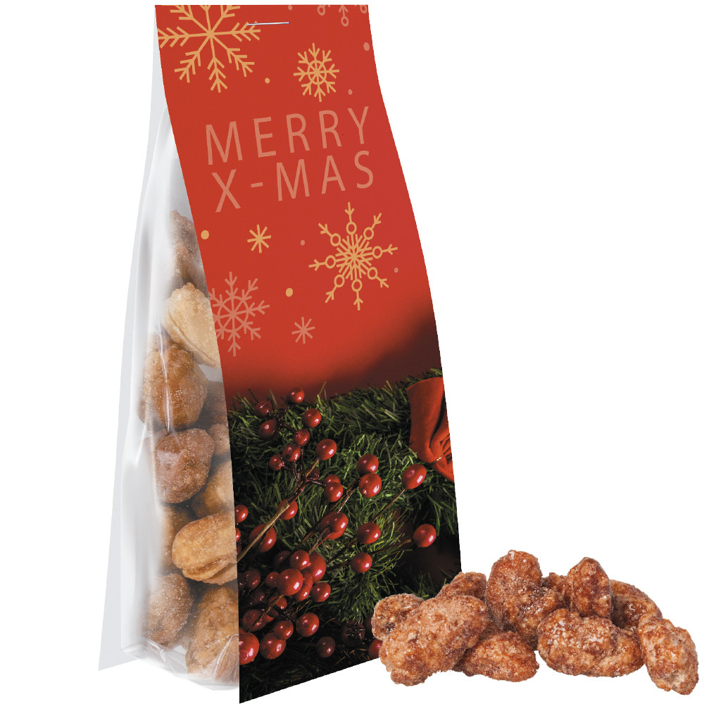 Bio Feuergebrannte Mandeln, ca. 40g, Express Blockbodenbeutel mit Werbereiter