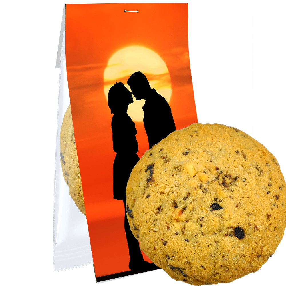 Bio Cookie Cranberry Sesam-Mandel, ca. 25g, Express kompostierbarer Flowpack mit Werbereiter