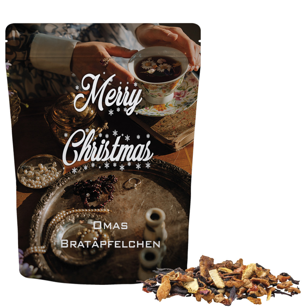 Omas Bratäpfelchen Tee, ca. 55g, cmyk Standbeutel Midi