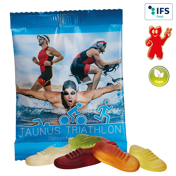 Vegane Jogger-Fruchtgummis im konventionellen Tütchen