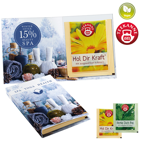 Süßes Briefchen mit aromaversiegeltem Kräuterteebeutel von Teekanne