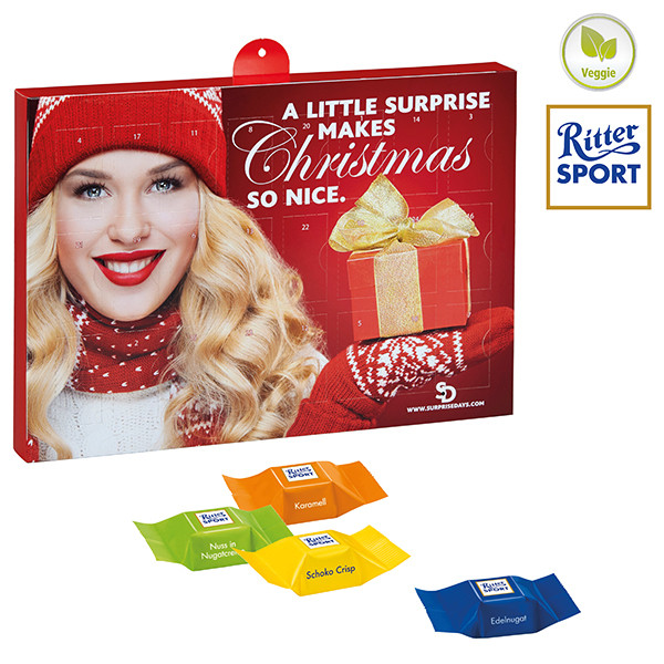 Premium Präsent-Adventskalender mit Ritter Sport Schokowürfeln
