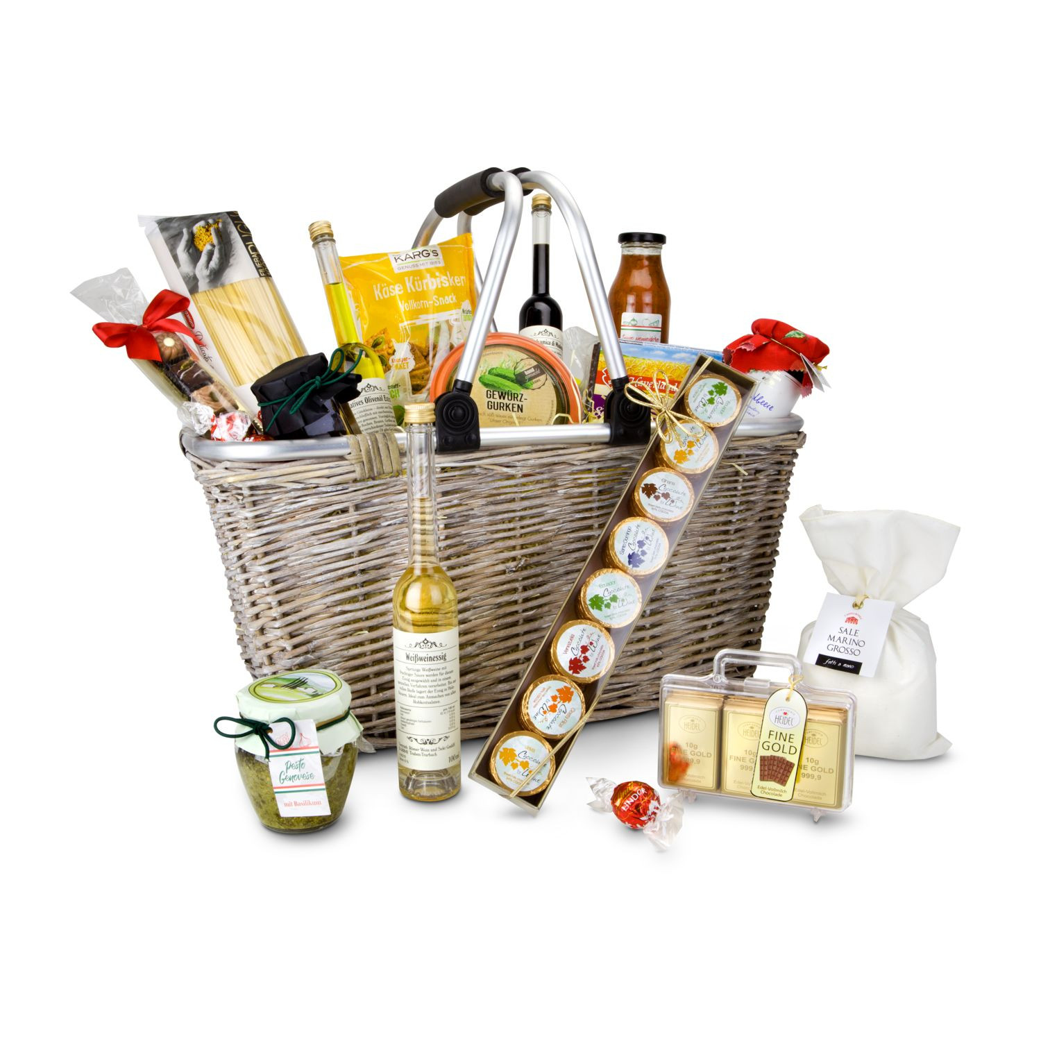 Geschenkset / Präsenteset: Geschenkkorb XL alkoholfrei & vegetarisch - Premium Einkaufskorb mit 16 leckeren Produkten