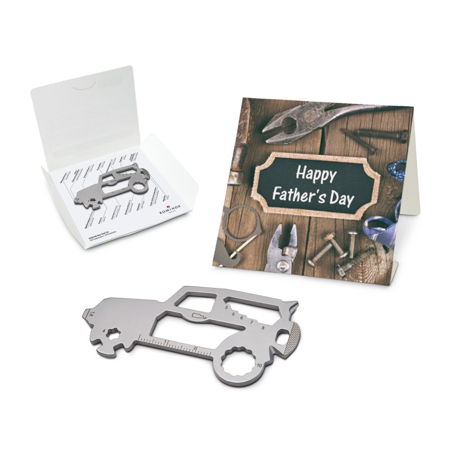 Geschenkartikel: ROMINOX® Key Tool SUV / Auto (19 Funktionen) im Motiv-Mäppchen Happy Father's Day