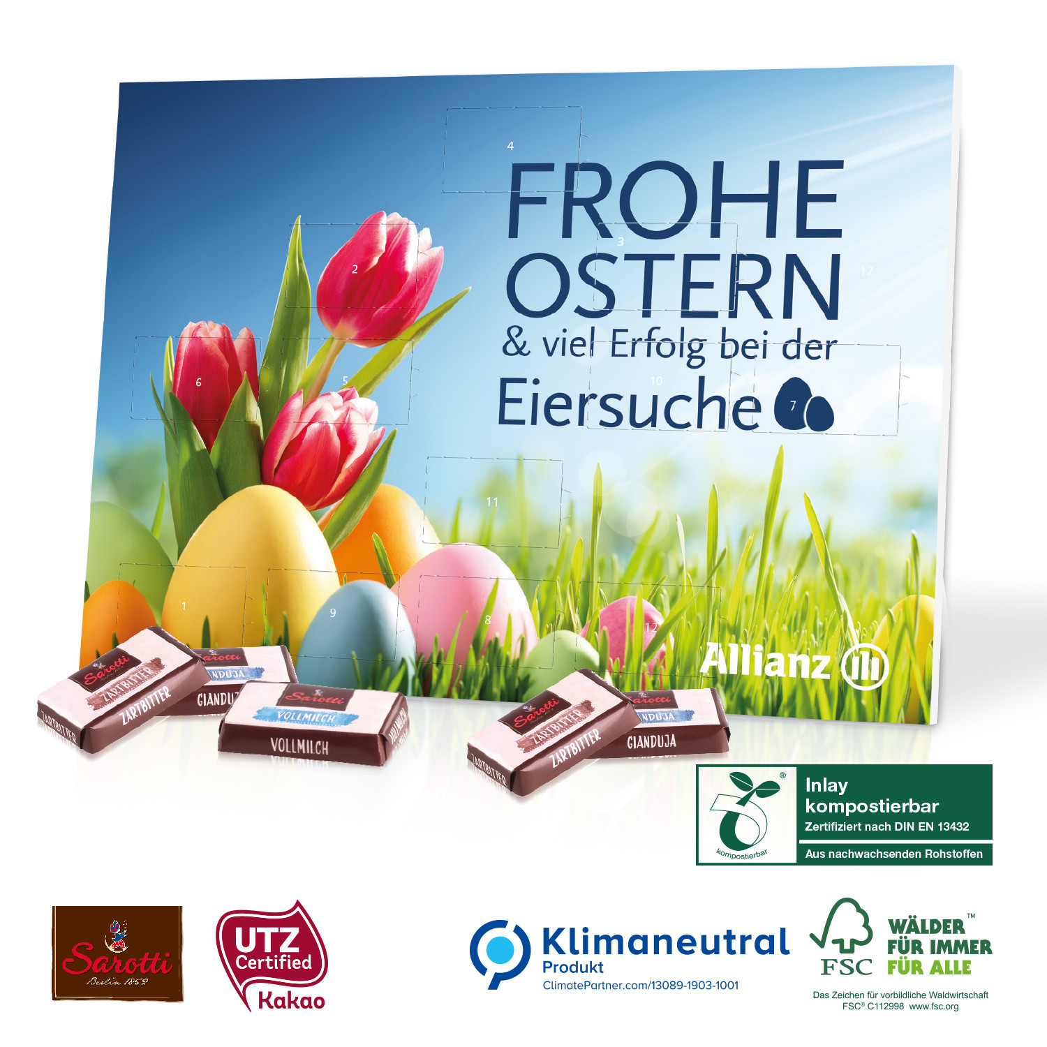 Tisch-Osterkalender Business Exklusiv mit 12 Türchen, Klimaneutral, FSC®