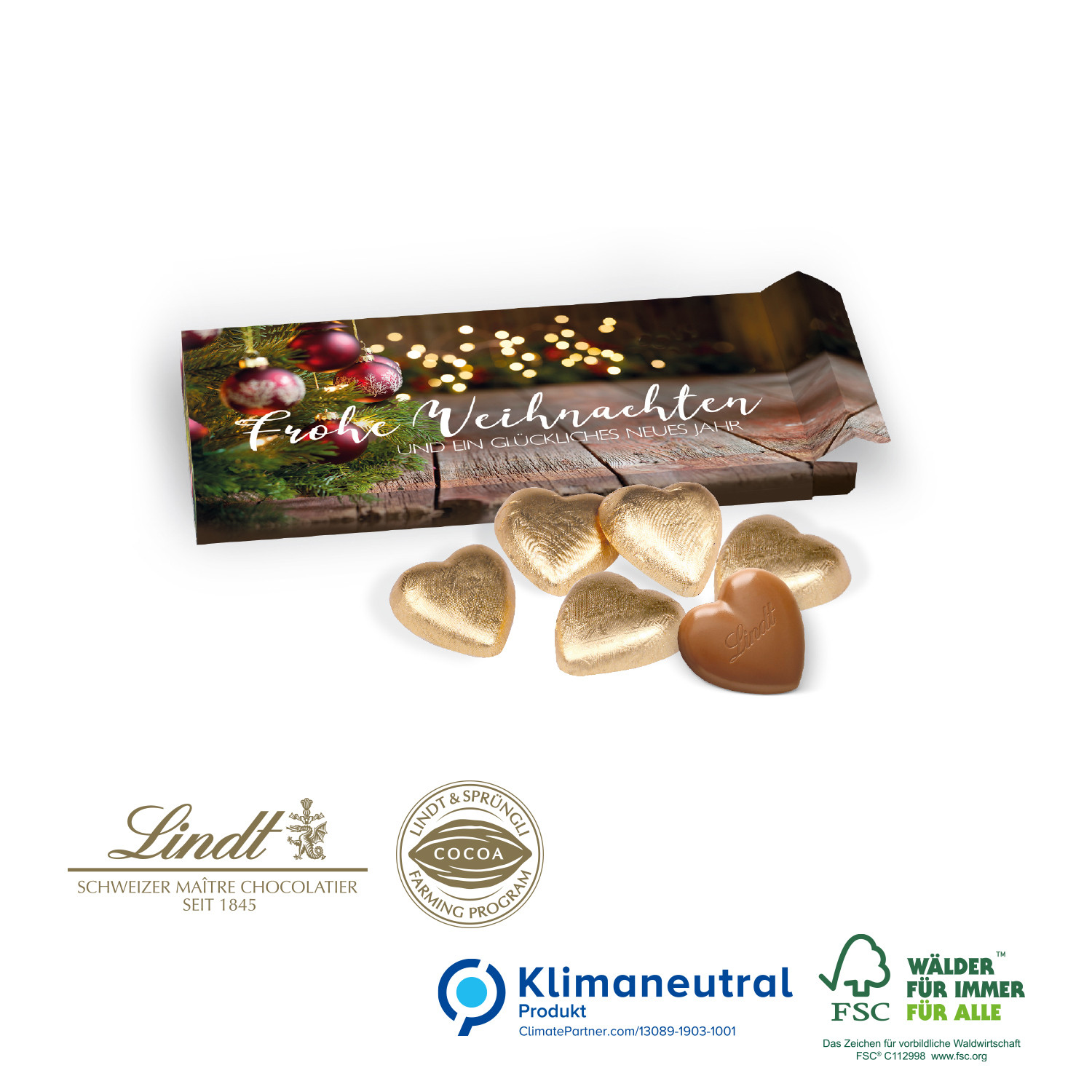 Lindt Schokoherzen in Präsentbox, Klimaneutral, FSC®