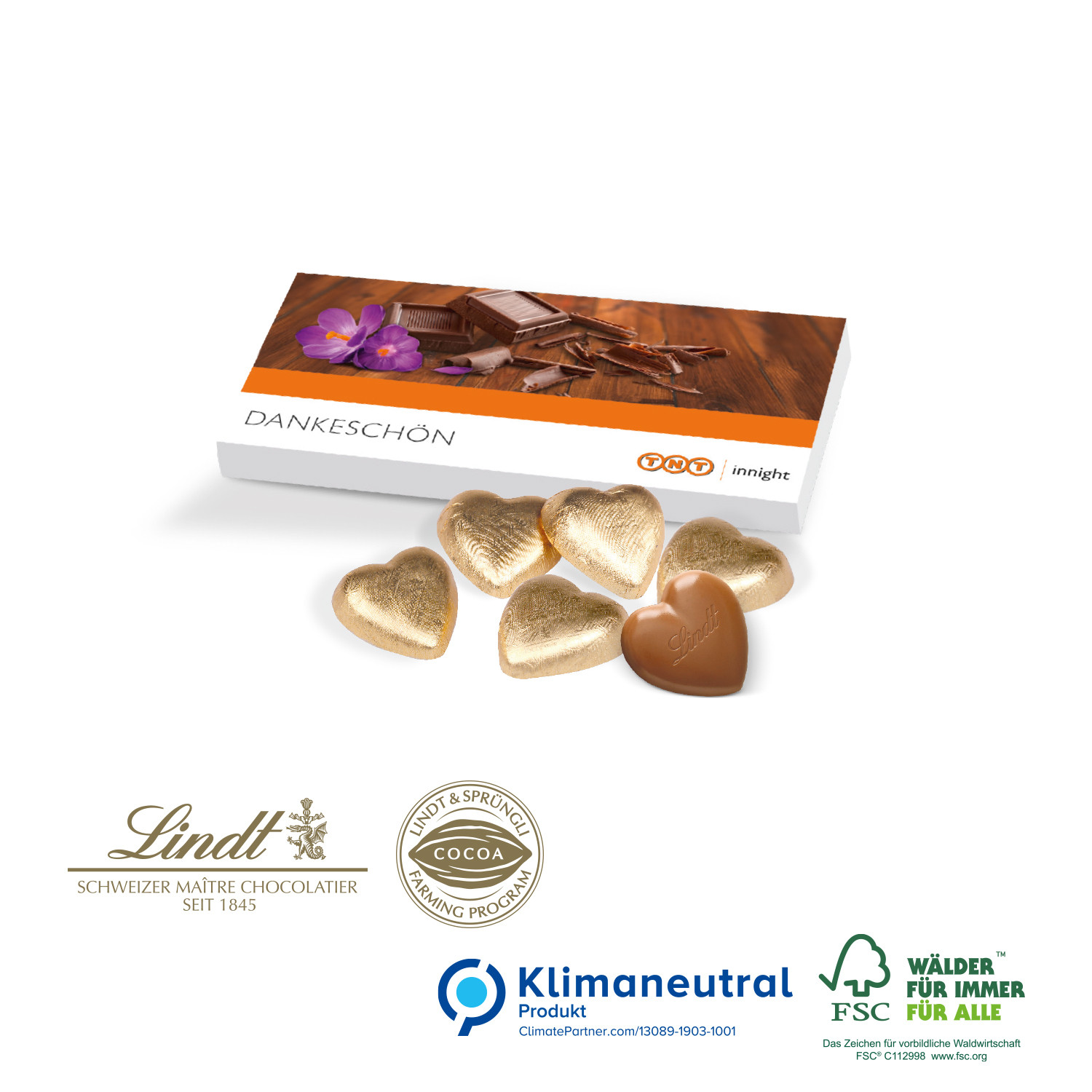 Lindt Schokoherzen in Präsentbox, mit Schoko-Einlage, Klimaneutral, FSC®