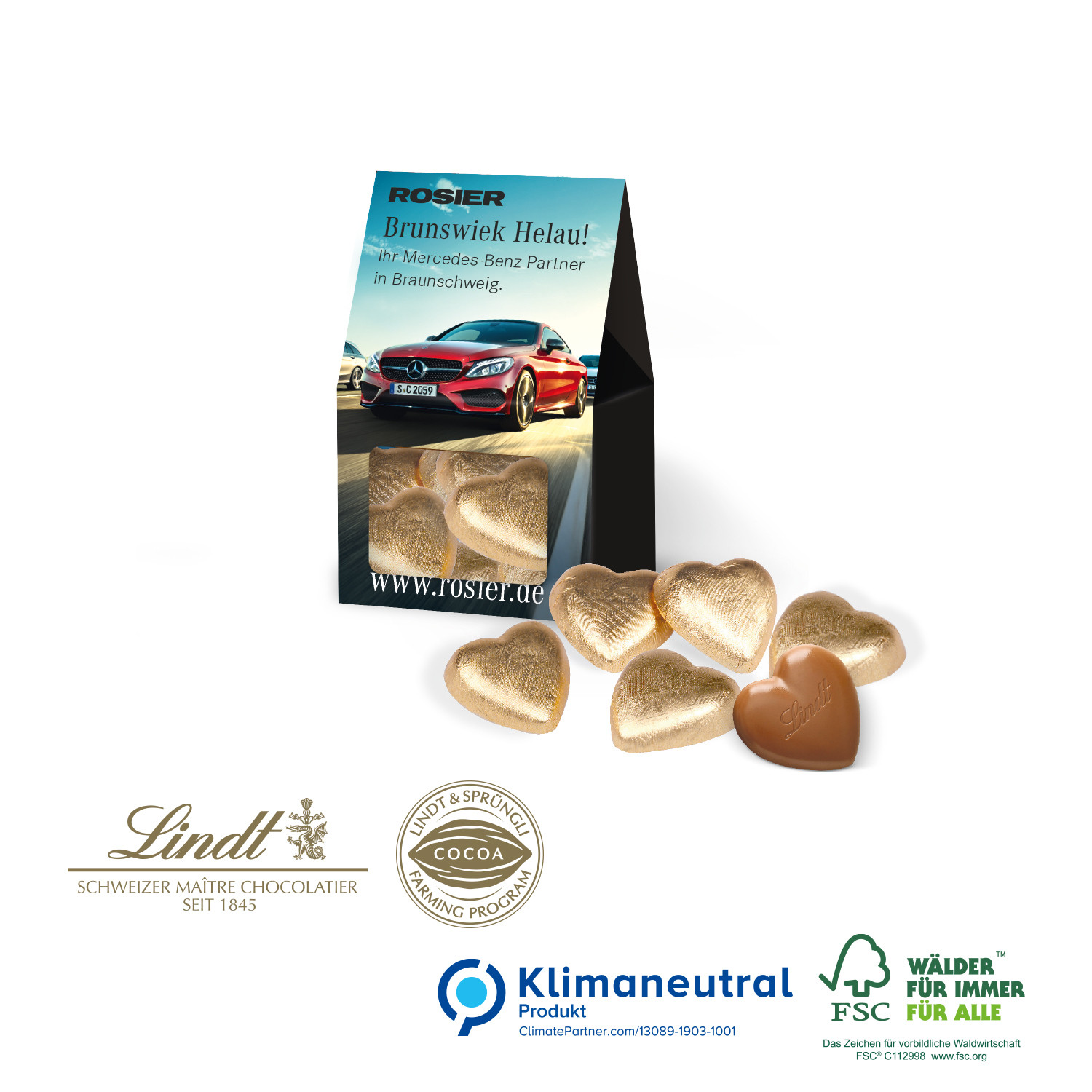 Präsent Christmas Minis mit Lindt Schokoladenherzen, Klimaneutral, FSC®