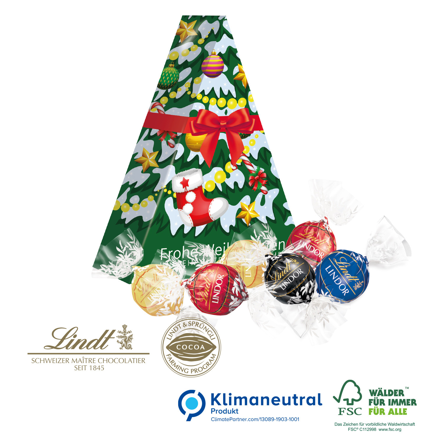Präsent Tannenbaum mit Lindt Lindor Pralinés, Klimaneutral, FSC®