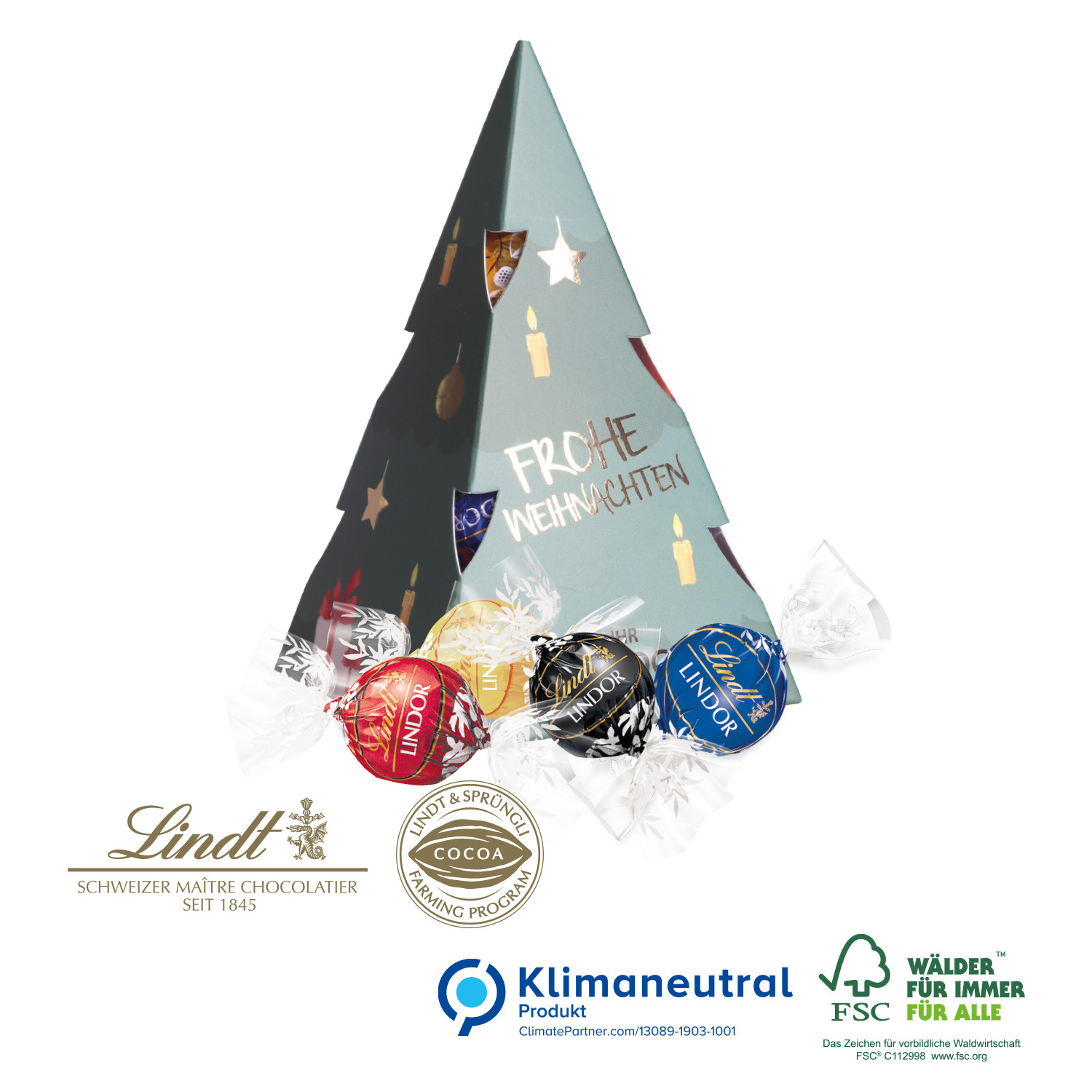 Präsent Weihnachtsbaum mit Lindt Lindor Pralinés, Klimaneutral, FSC®