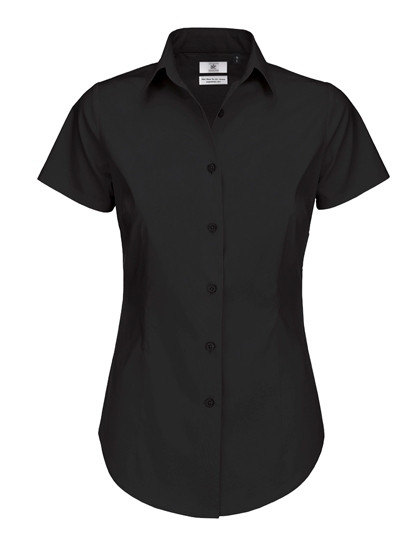 Women´s Poplin Shirt Black Tie Short Sleeve