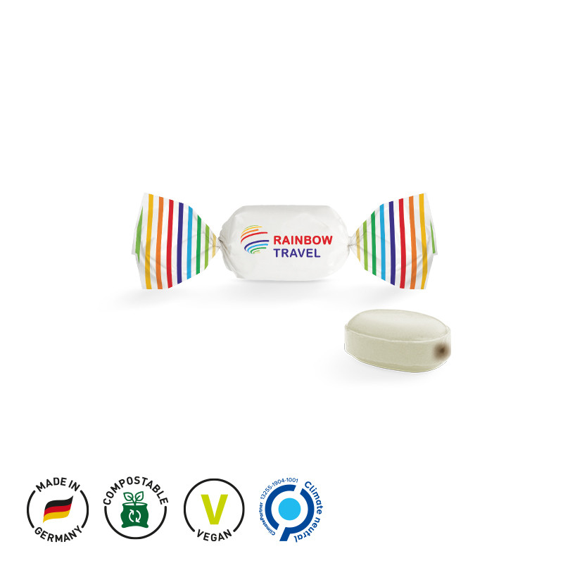 Bonbon im weißen Wickler, gefüllt, Schoko Minz 