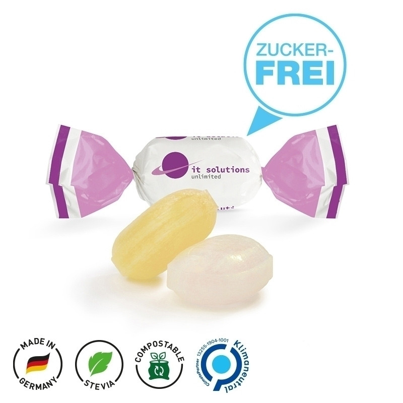 Bonbon zuckerfrei im weißen Wickler