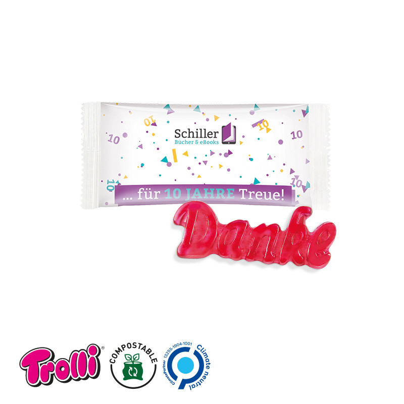 Trolli - Fruchtgummi 1er Danke, kompostierbare Folie
