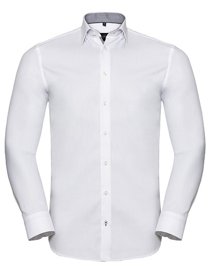 Men`s Long Sleeve Tailored Contrast Herringbone Shirt 