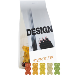 Bio Gummibärchen, ca. 40g, Express Blockbodenbeutel mit Werbereiter