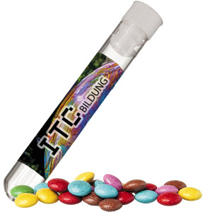 Bunte Schokolinsen, ca. 10g, Reagenzglas