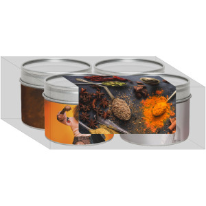verschiedene Gewürzmischungen (€€€), 16-80g, Metalldose mit Sichtfenster im 4er Set