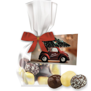 Schokolierte Kokoswürfel-Mix, ca. 35g, Express Flachbeutel mit Werbekarte