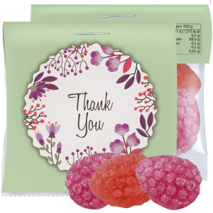 Erdbeer Chili Bonbons, ca. 7g, Express Mini-Tüte mit Werbereiter