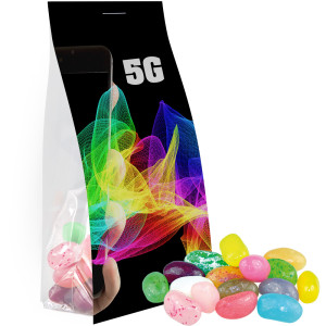 Jelly Beans süß-Mix, ca. 40g, Express Blockbodenbeutel mit Werbereiter