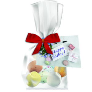 Ostereier Mix verschiedene Füllungen, ca. 45g, Express kompostierbarer Flachbeutel mit Werbekarte