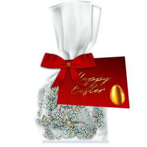 Bunte Schokotaler, ca. 30g, Express kompostierbarer Flachbeutel mit Werbekarte