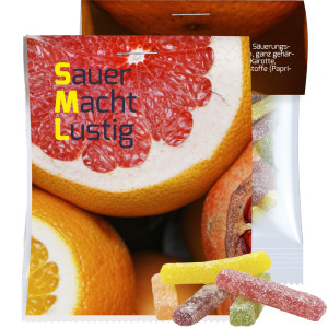 Saure Fruchtgummi-Stäbchen, ca. 15g, Express Midi-Tüte mit Werbereiter