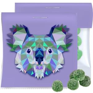 Eukalyptus Menthol Fruchtgummi mit Gelatine, ca. 30g, Express Maxi-Tüte mit Werbereiter