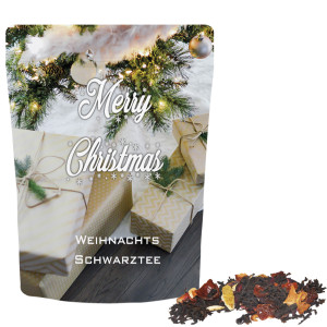 Weihnachts Schwarztee, ca. 55g, cmyk Standbeutel Midi