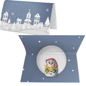 Mini Schoko Schneemänner, ca. 5g, Werbekarte gefaltet