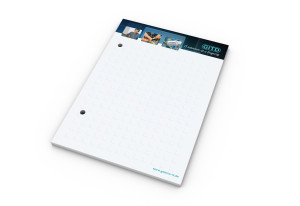 Print-Werbemittel Schreibblock A6 bestseller, 50 Blatt mit 2-fach Abheftlochung