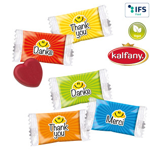 Herz-Bonbons im DANKE-Flowpack
